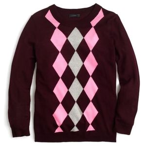 J. Crew Tippi Argyle Burgundy Merino Wool Sweater